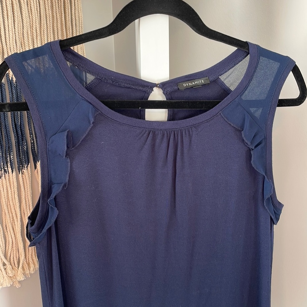 Dynamite Women’s Top with ruffle accents, Navy blue, Size XS